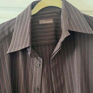 7 Diamonds Men's Dark Brown Pinstripe Shirt